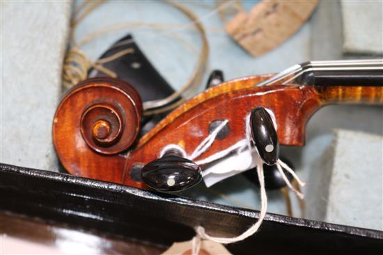 A 19th century violin with makers label C Nicholson of Leith, Edinburgh , cased with bow